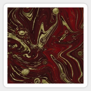 Gold Faux Glitter & Maroon Red Marble Abstract Art Sticker